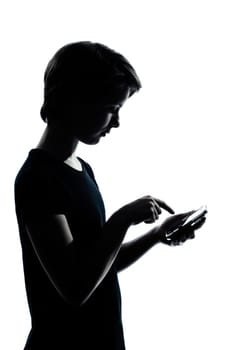 one caucasian young teenager silhouette boy or girl portrait holding empty vodka alcohol bottle in studio cut out isolated on white background