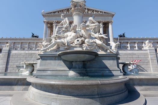 Pallas Athene Fountain,Vienna,sculpture and landmark in front of the Parliament