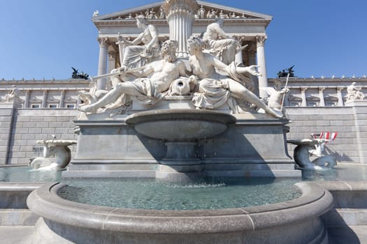 Pallas Athene Fountain,Vienna,sculpture and landmark in front of the Parliament