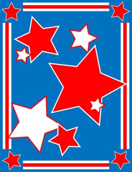 Red, White and blue patriotic star background with a striped border.