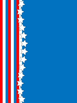 Red, White and blue patriotic frame or border with a striped and star background with copy space.