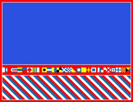 red, white and blue nautical flags border or frame.