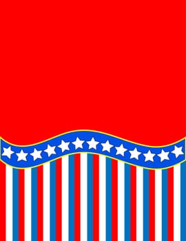 Red, White and blue patriotic frame or border with a striped and star background with copy space.