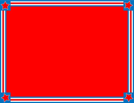 Red, White and blue patriotic frame or border with a striped and star background with copy space.