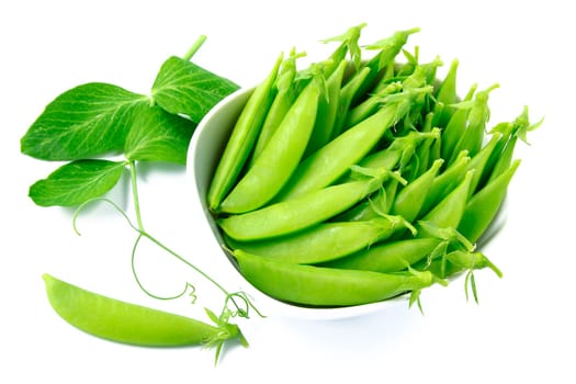 Sugar snap peas against white background