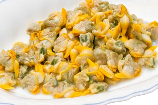 Cockles natural, typical food of Spain, as an appetizer. Tapa Berberechos