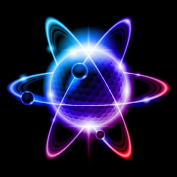 Illustration of central nucleus are surrounded by a cloud of negatively charged electrons.
