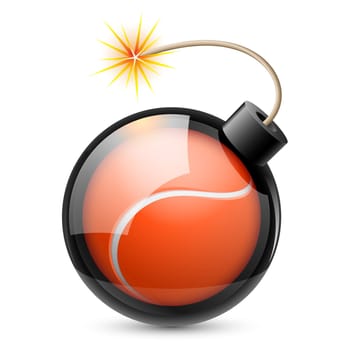 Abstract tennis ball shaped like a bomb. Illustration on white background for design