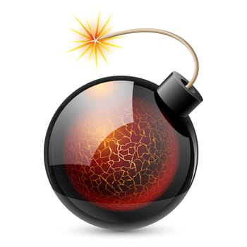 Cartoon bomb with heart. Illustration on white background