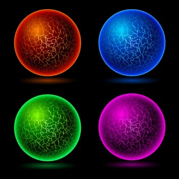 A set of cracked balls. Illustration on black background