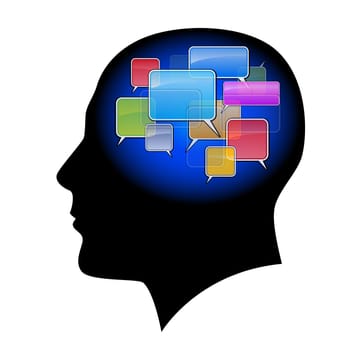 The man in the head with sms. Illustration on white background