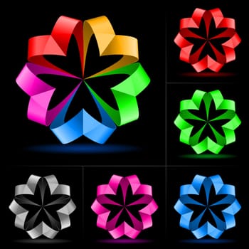 Set of ribbon on a black background for design.