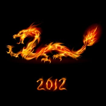 Abstract fiery dragon. Illustration on black background for design