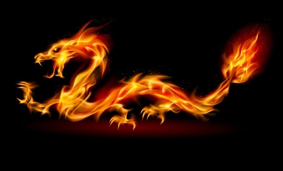 Dragon. Abstract fiery Illustration on black background for design