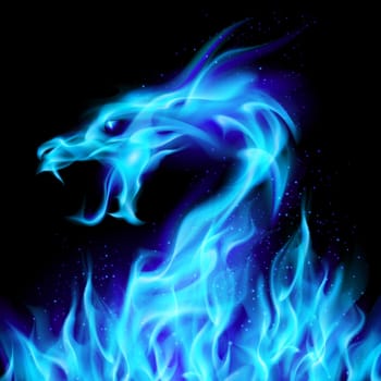 Abstract blue fiery dragon. Illustration number two on black background for design