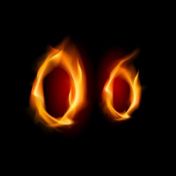 Fiery font. Letter O. Illustration on black background