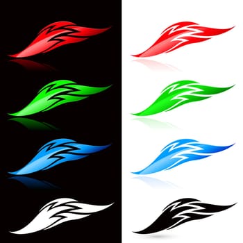 Fire icon set. Illustration on black and white background for design