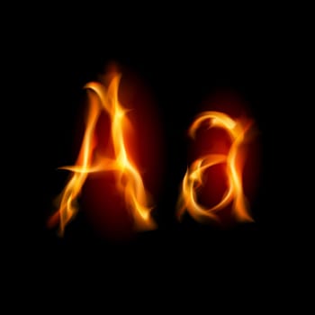 Fiery font. Letter A. Illustration on black background