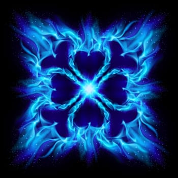 Blue Burning fire cross. Illustration on black background for design