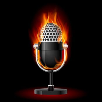 Microphone in Fire. Illustration on black background fore design