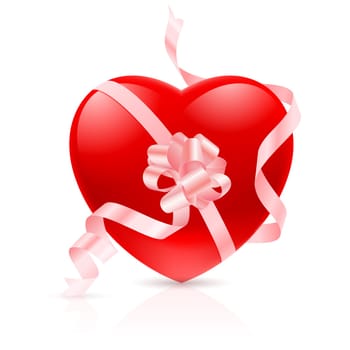 One Vibrant Red Heart, Tied with a Pink Ribbon in a Symbol of Love