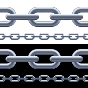 Realistic gray chain on the white and black background. Illustration for designer