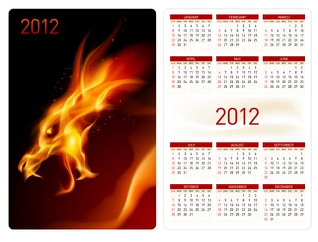 Calendar twenty twelve template. Red Dragon. Illustration for design