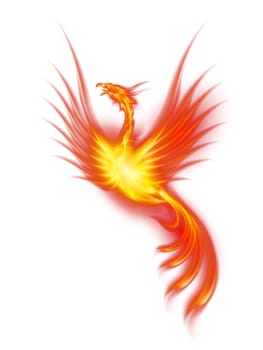 Raster version. Beautiful Burning Phoenix. Illustration isolated over white background