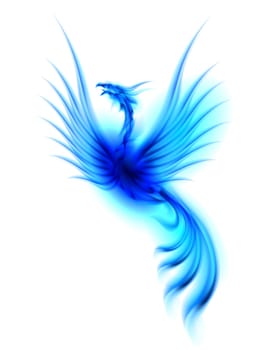 Raster version. Burning blue phoenix isolated over white background