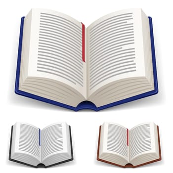 Open Books With Red and Blue Bookmark on White Background