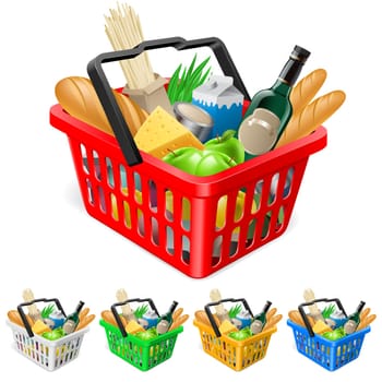 Shopping basket with foods. Realistic illustration for design