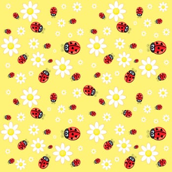 Seamless ladybug pattern. Illustration of a designer on a yellow background