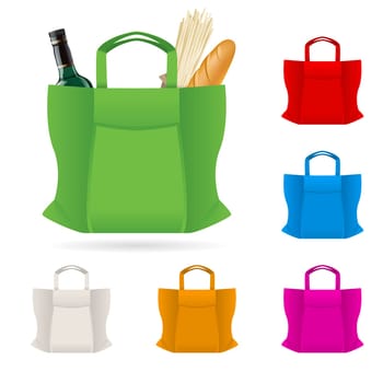 Set of Shopping Bag With Foods Illustration on white