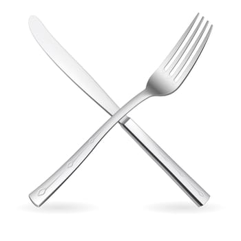 Crossed fork and knife. Illustration on white background.
