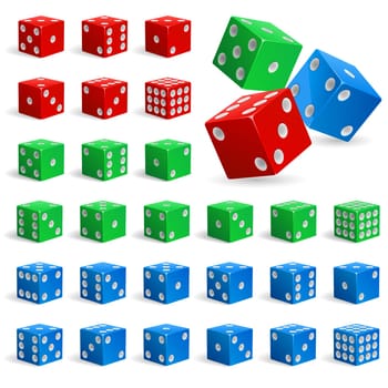 Set of color realistic dice. Illustration for design on white background