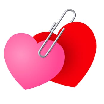 Two Hearts Pinned Together. St. Valentines Day illustration