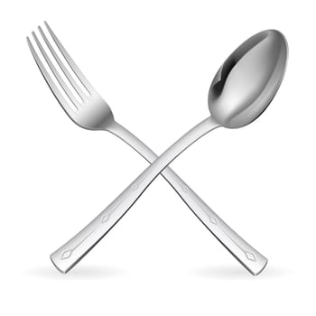 Crossed fork and spoon. Illustration on white background.