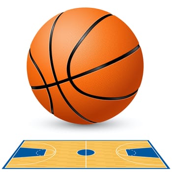 Basketball and basketball court floor plan. Illustration on white background.