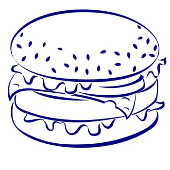Cheeseburger. Blue and white icon. Illustration for design