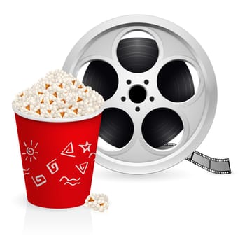 The film reel and popcorn. Illustration on white background