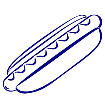 Hot dog. Blue and white icon. Illustration for design