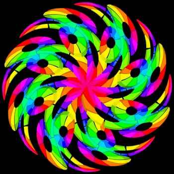 Hypnotic color swirl. Illustration on black background