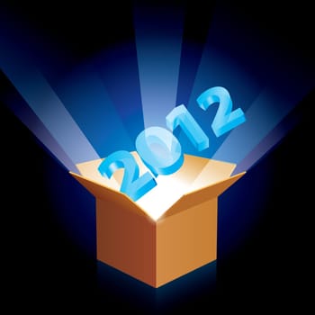 Open cardboard box twenty twelve with the new year emerging