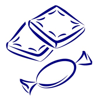 Cookie and candy. Blue and white icon. Illustration for design