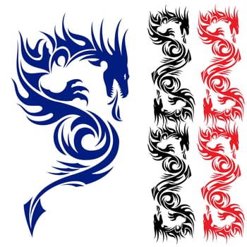 Asian pattern tattoo. Dragon. Illustration on white background.