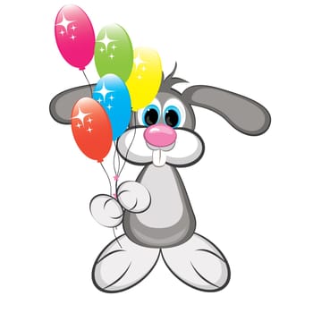 Cartoon rabbit with colorful balloons. Illustration on white background
