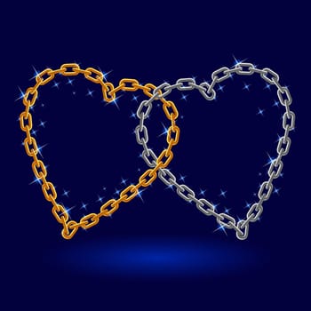 Chain silver and gold heart. Illustration on white background
