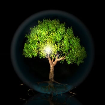 green tree in a transparent bubble