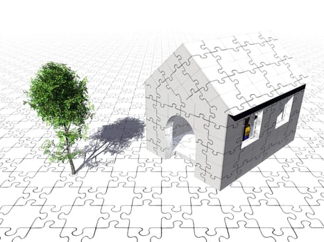 puzzle house and tree