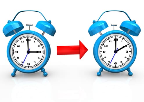 Time change to standard time with blue alarmer on the white background.